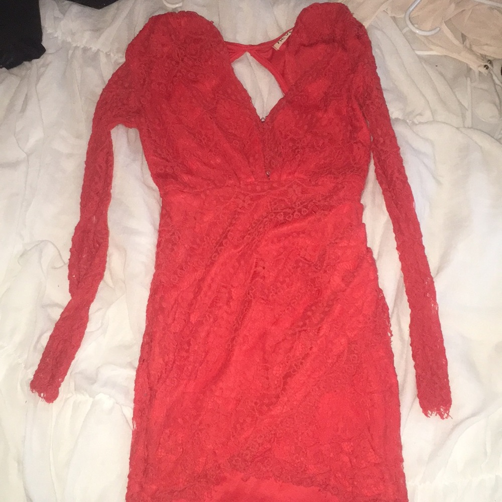 Red lace Open Back Dress
